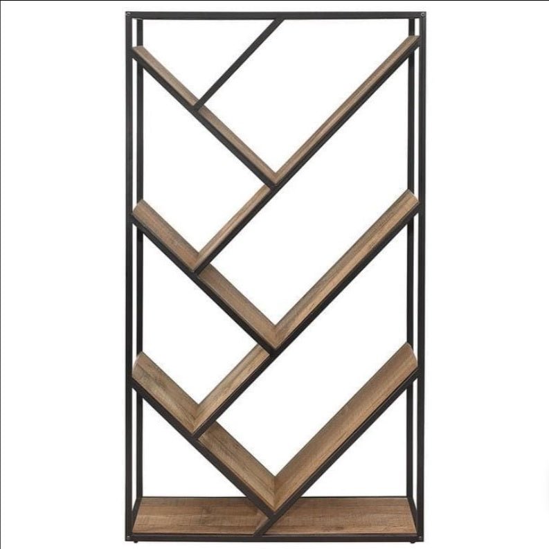DONSOL Industrial Rustic Diagonal Bookcase – handcrafted solid wood furniture