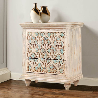 Dunstable Floral Hand - carved Solid Wood 3 Drawer Dresser – handcrafted solid wood furniture