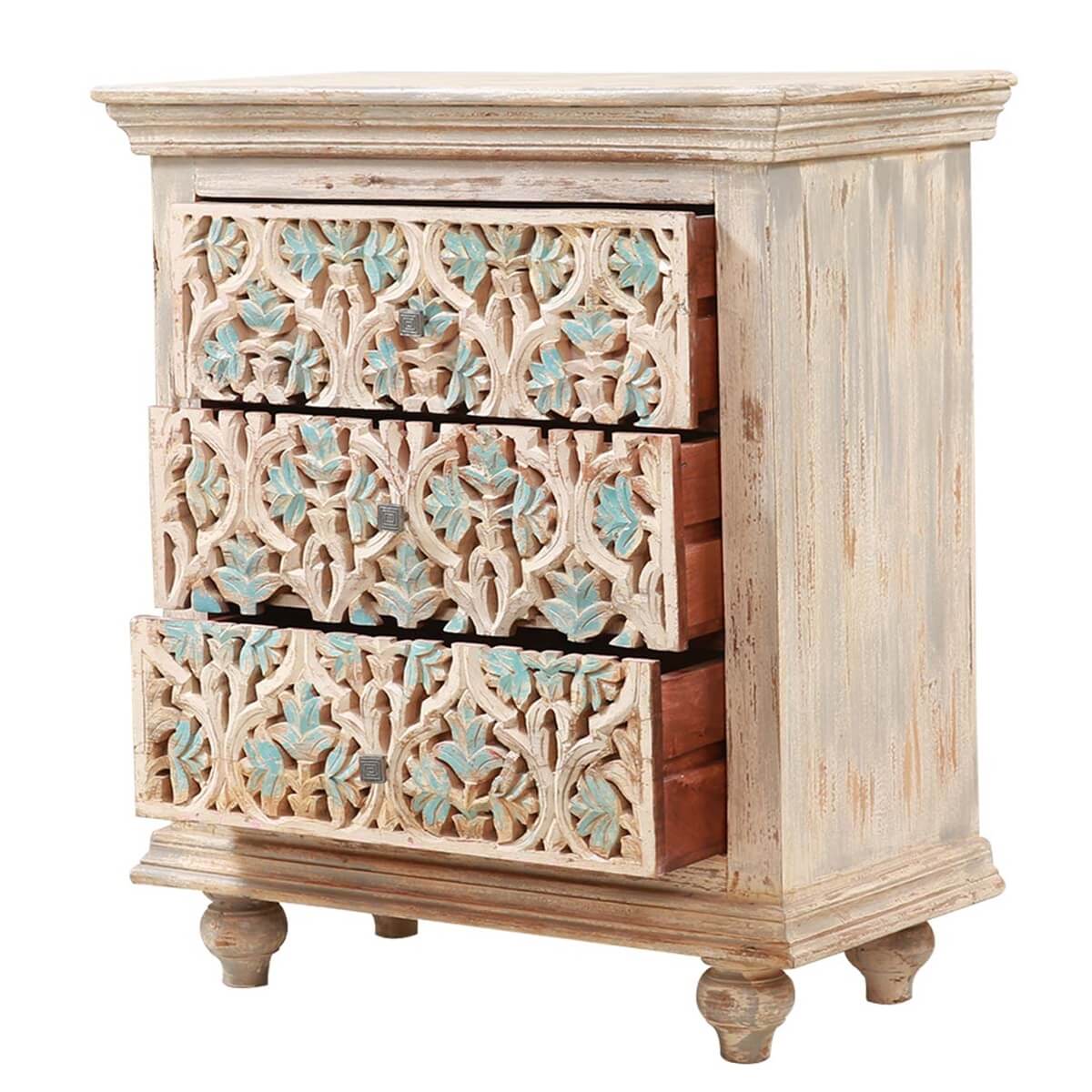 Dunstable Floral Hand - carved Solid Wood 3 Drawer Dresser – handcrafted solid wood furniture