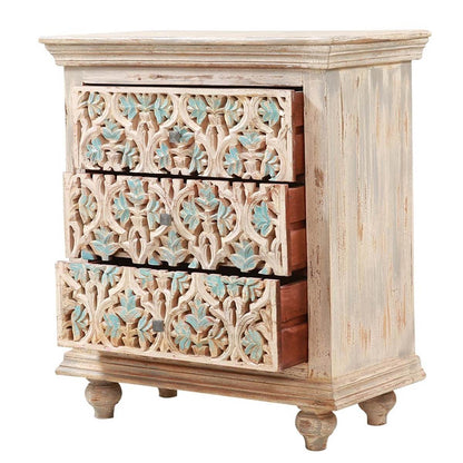 Dunstable Floral Hand - carved Solid Wood 3 Drawer Dresser – handcrafted solid wood furniture