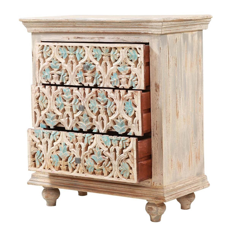 Dunstable Floral Hand-carved Solid Wood 3 Drawer Dresser