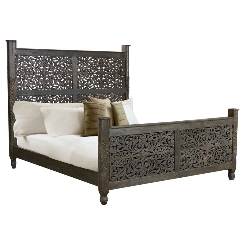 Sasha - Estructura de cama de madera maciza india tallada a mano