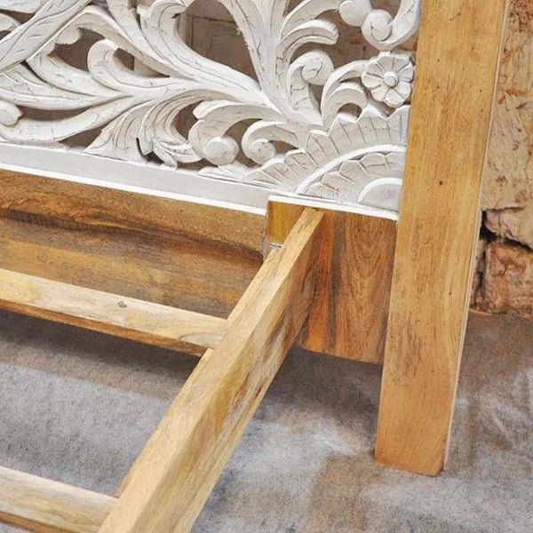 Dynasty Carved Indian Solid Wooden Bed Frame Dual Tone – handcrafted solid wood furniture