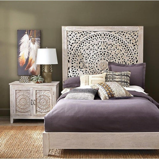 Dynasty Hand Carved Indian Solid Wooden Bed Frame – handcrafted solid wood furniture