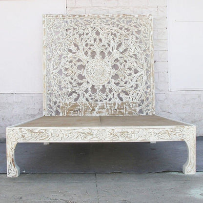 Dynasty hand carved Indian Solid wooden Nadia bed frame White – handcrafted solid wood furniture