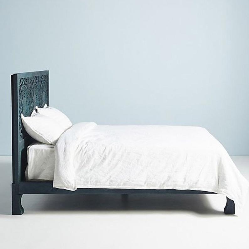 Dynasty Low Line Hand Carved Indian Wooden Bed Frame - DLLHCBF – handcrafted solid wood furniture