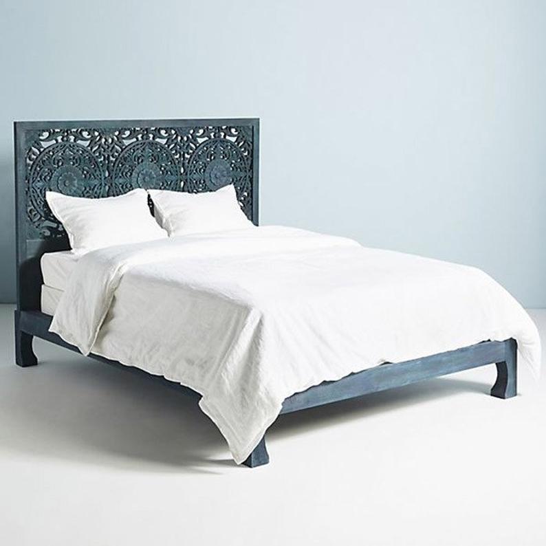 Dynasty Low Line Hand Carved Indian Wooden Bed Frame - DLLHCBF – handcrafted solid wood furniture