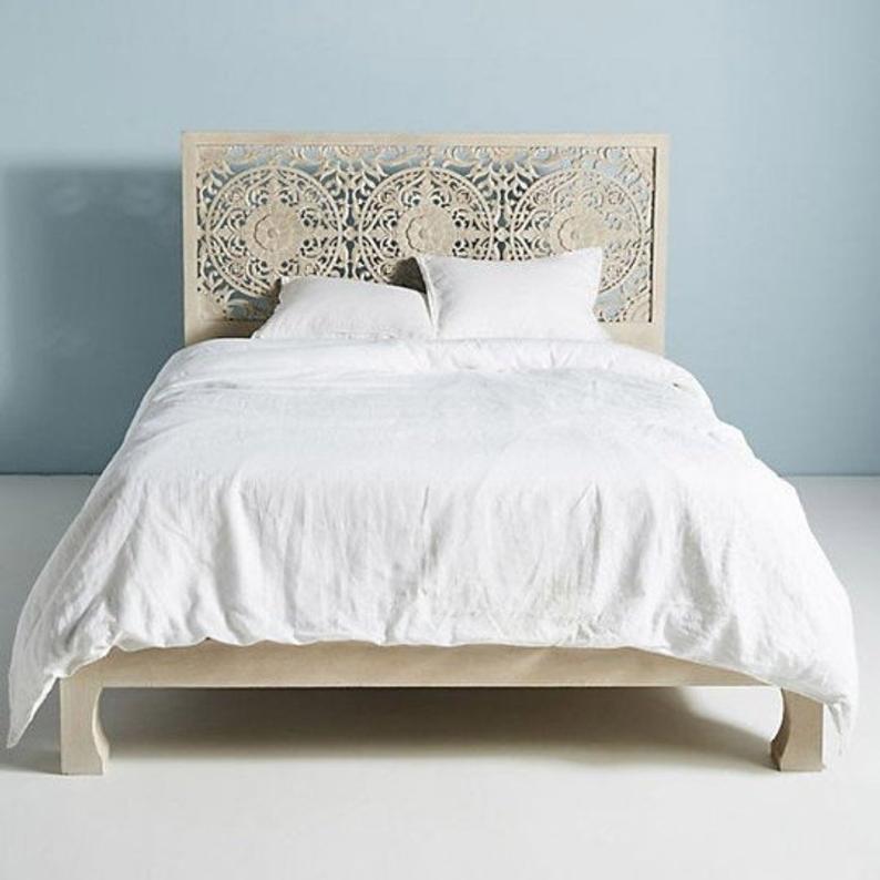 Dynasty Low Line Hand Carved Indian Wooden Bed Frame - DLLHCBF – handcrafted solid wood furniture