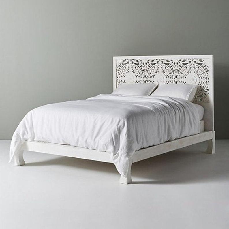 Dynasty Low Line Hand Carved Indian Wooden Bed Frame - DLLHCBF – handcrafted solid wood furniture