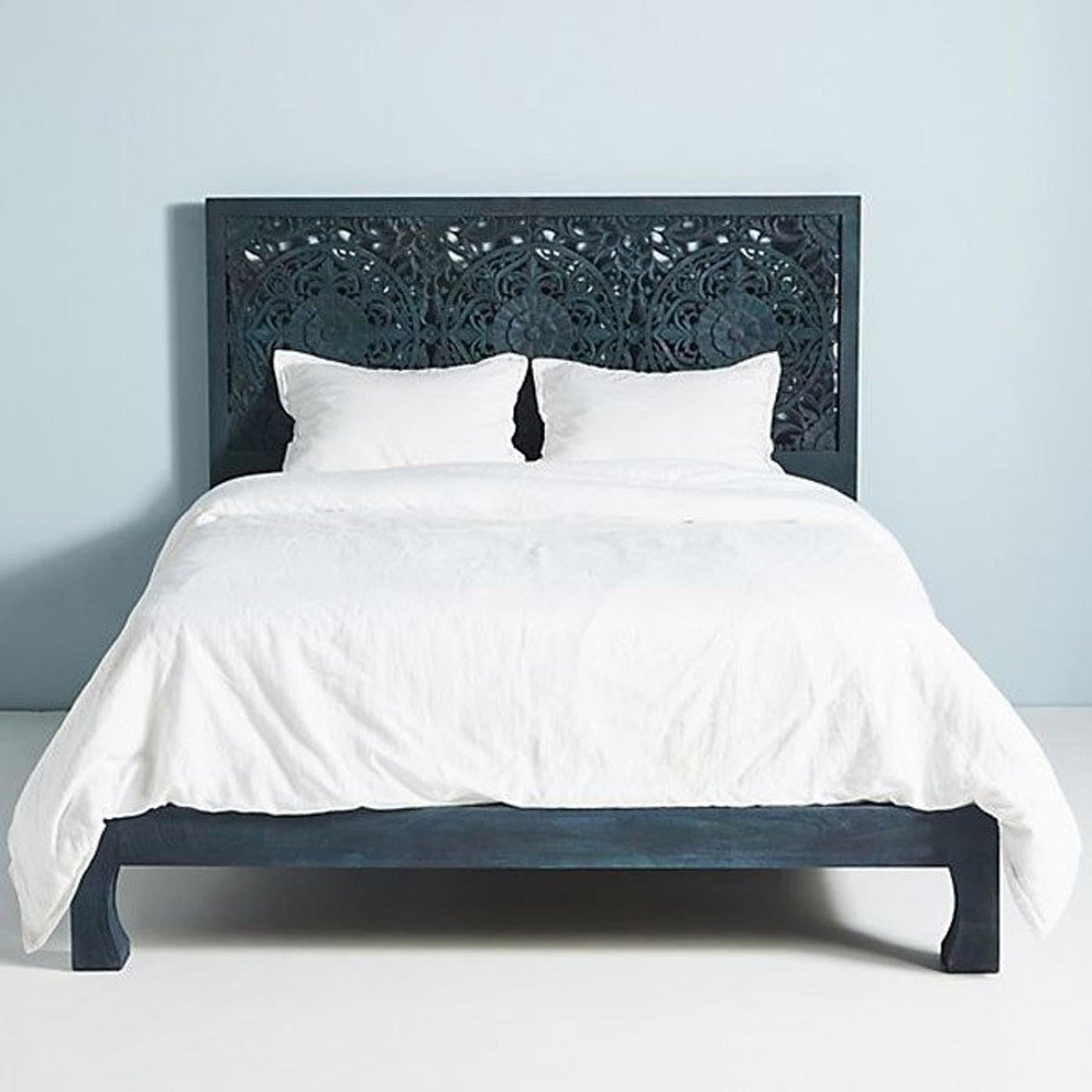 Dynasty Low Line Hand Carved Indian Wooden Bed Frame - DLLHCBF – handcrafted solid wood furniture