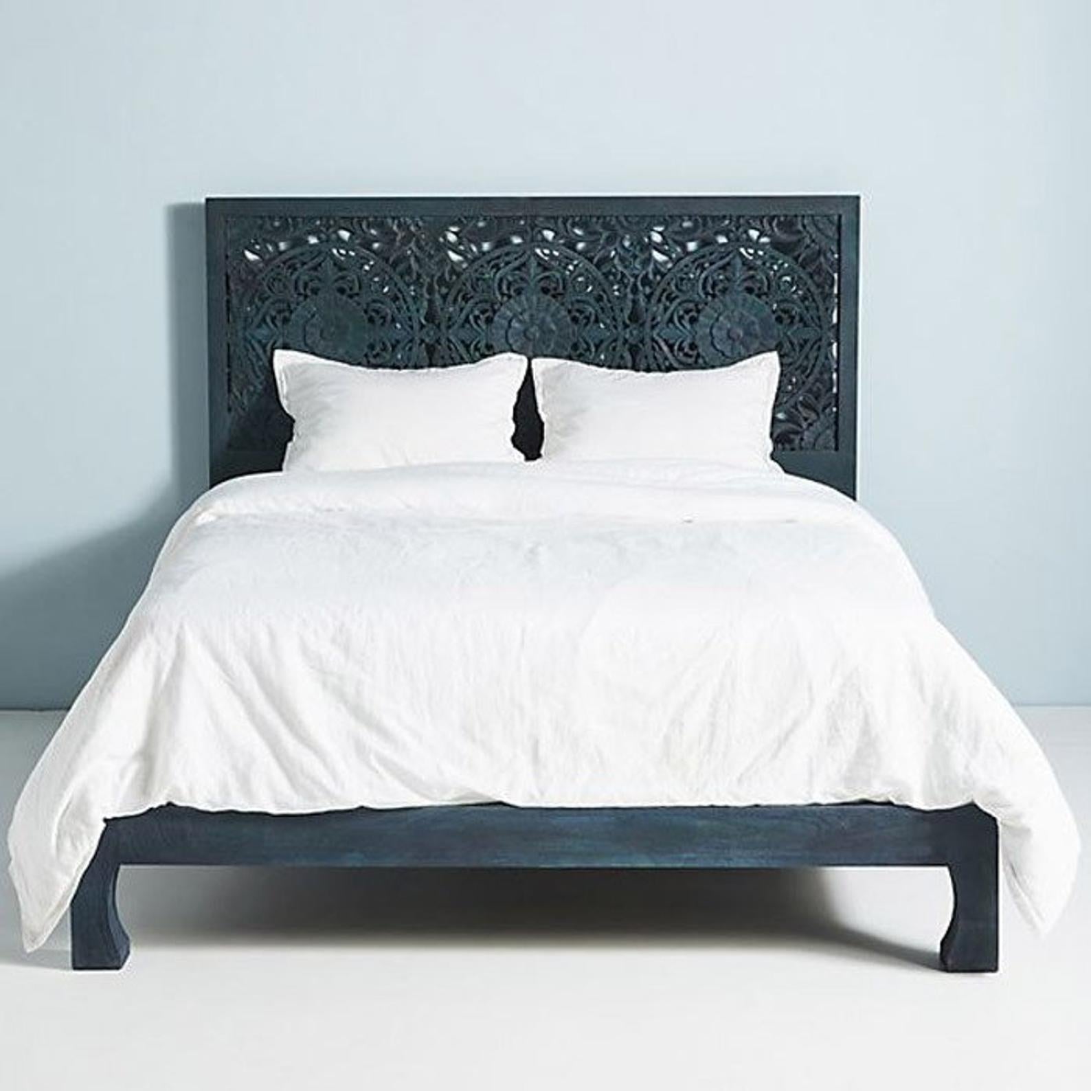 Dynasty Low Line Hand Carved Indian Wooden Bed Frame - DLLHCBF – handcrafted solid wood furniture