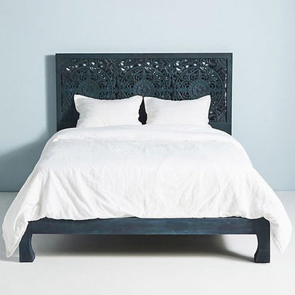 Dynasty Low Line Hand Carved Indian Wooden Bed Frame - DLLHCBF – handcrafted solid wood furniture