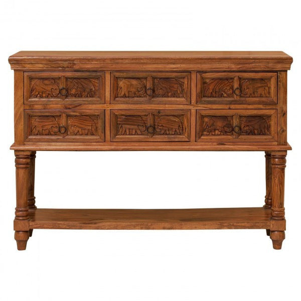 Elephant Carved Wooden Console Table / Hall Table
