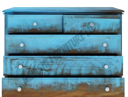 Empire Blue Dawn Rustic Solid Mango Wood Bedroom Dresser With 5 Drawer by Hibashi Furniture – handcrafted solid wood furniture made in India