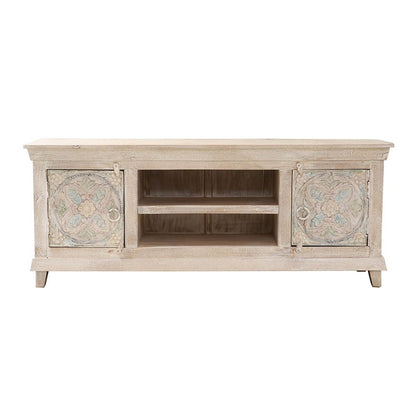 EVA Hand - carved Solid Wood White Distressed TV Media Stand – handcrafted solid wood furniture