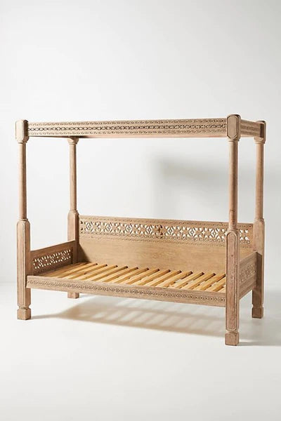 Hand Carved Canopy Style Solid Wooden Daybed / Out Door Seating
