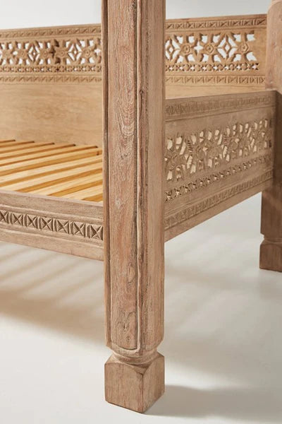 Hand Carved Canopy Style Solid Wooden Daybed / Out Door Seating