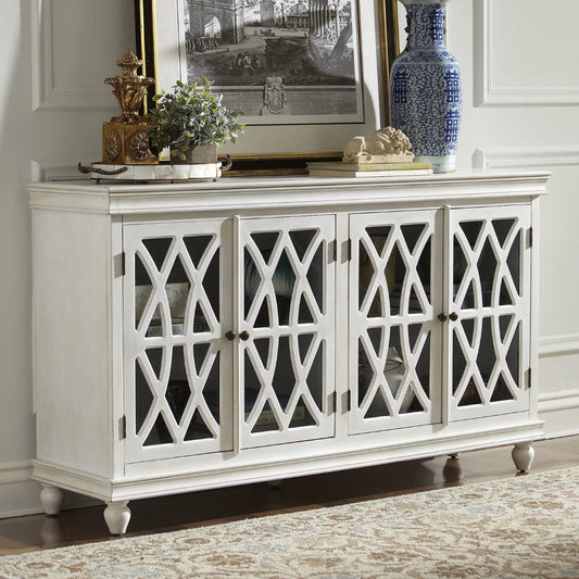 FRENCH ARCHED WHITE GLASS DOOR SIDEBOARD