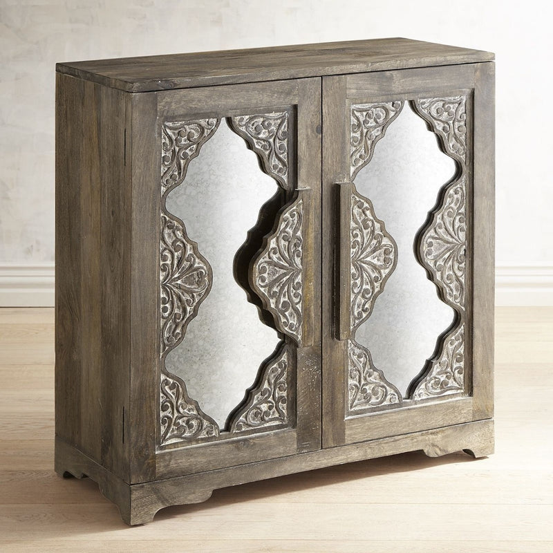 FRENCH ARCHED CARVED MIRROR DOOR SIDEBOARD-Black wash