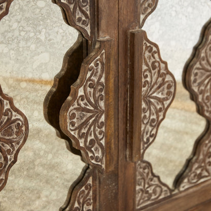 FRENCH ARCHED CARVED MIRROR DOOR SIDEBOARD-Honey
