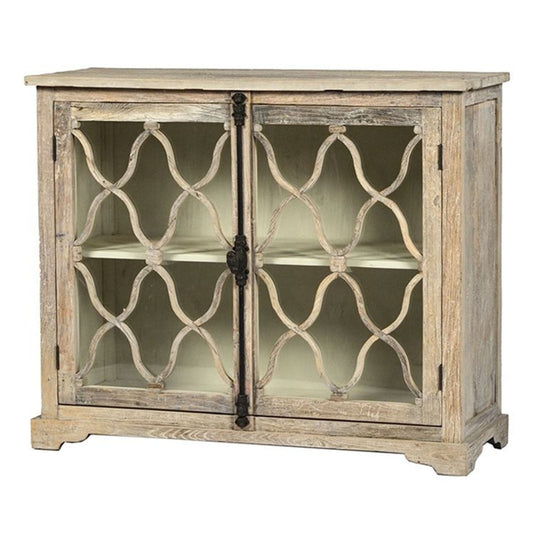 FRENCH ARCHED CARVED GLASS DOOR SIDEBOARD WHITEWASH-100-40-90
