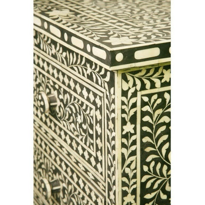 Floral Design Bone Inlay 4 Drawer Chest by Hibashi Furniture – handcrafted solid wood furniture made in India