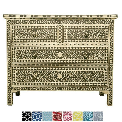 Floral Design Bone Inlay 4 Drawer Chest by Hibashi Furniture – handcrafted solid wood furniture made in India