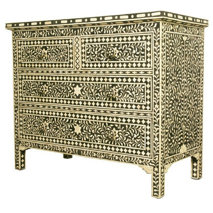 Floral Design Bone Inlay 4 Drawer Chest by Hibashi Furniture – handcrafted solid wood furniture made in India