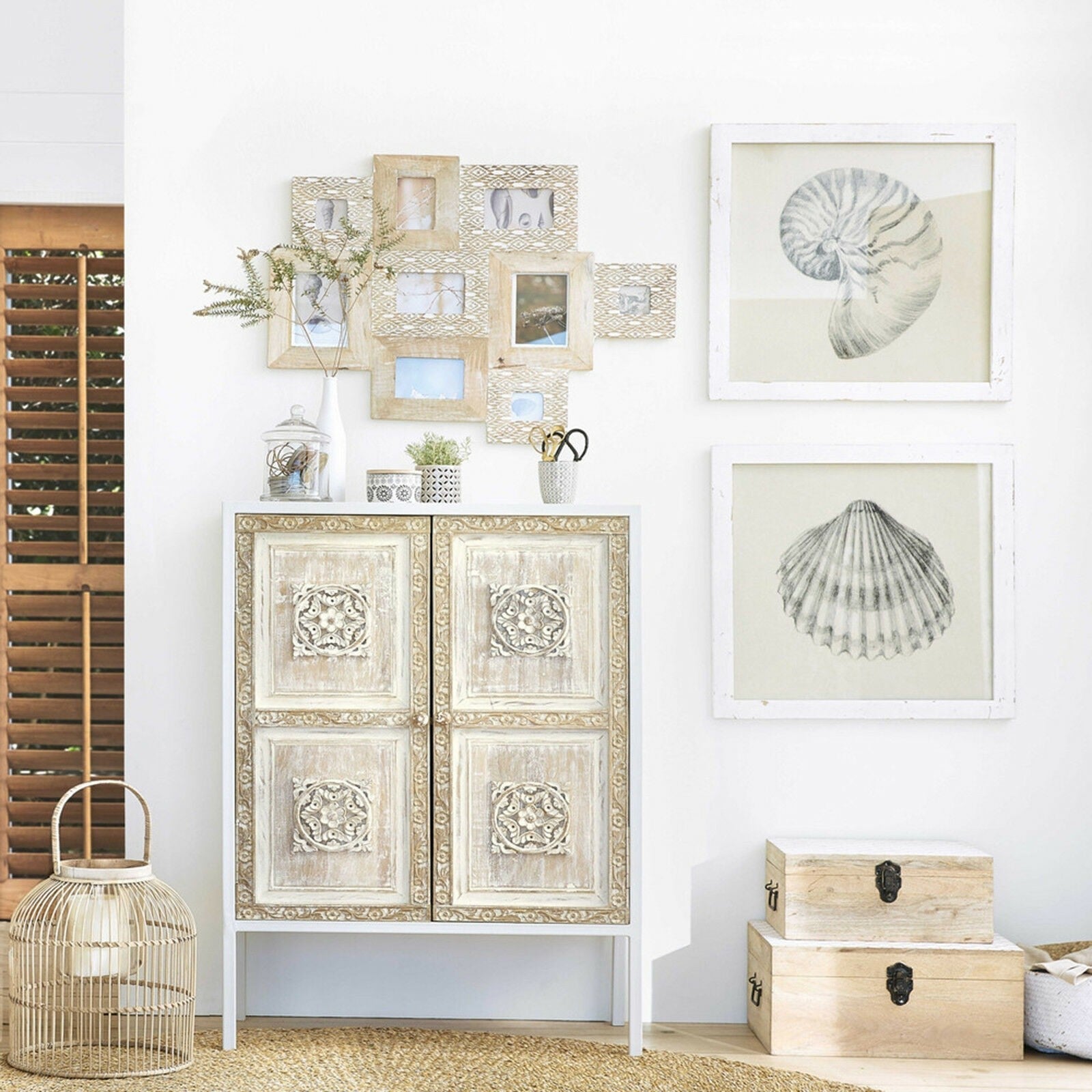 Floral Design Hand Carved Small Sideboard by Hibashi Furniture – handcrafted solid wood furniture made in India