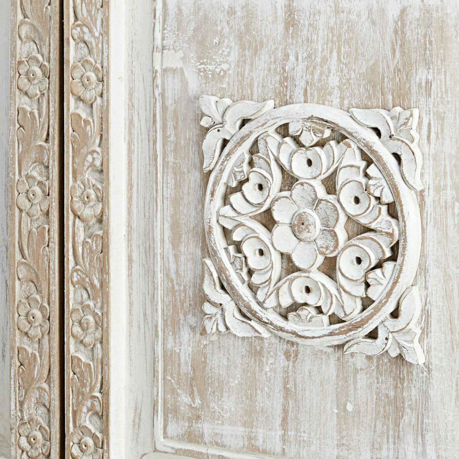 Floral Design Hand Carved Small Sideboard by Hibashi Furniture – handcrafted solid wood furniture made in India