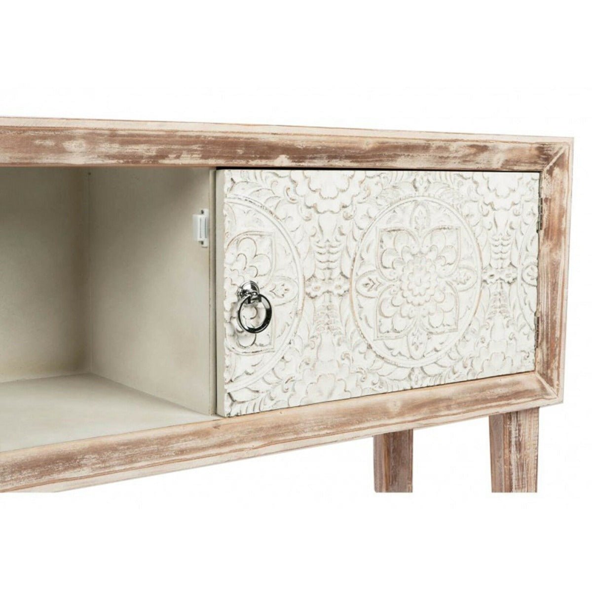 Floral Design Hand Carved Solid Wood Hall Side Table – handcrafted solid wood furniture