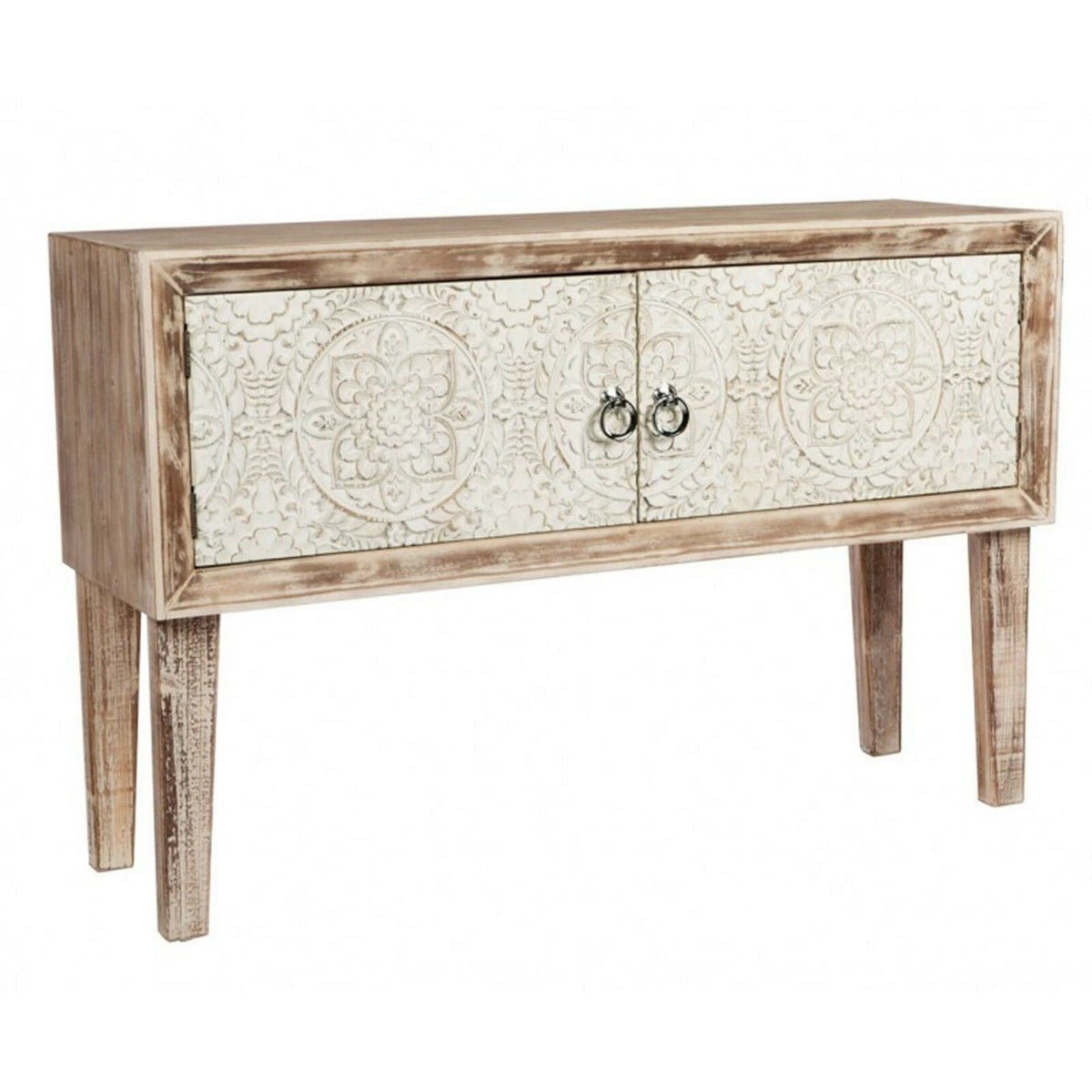 Floral Design Hand Carved Solid Wood Hall Side Table – handcrafted solid wood furniture