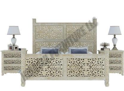 Floral Hand Carved Moroccan Style Flatform Bed by Hibashi Furniture – handcrafted solid wood furniture made in India