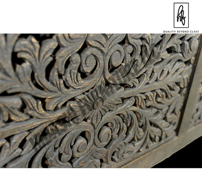 Floral Hand Carved Moroccan Style Flatform Bed by Hibashi Furniture – handcrafted solid wood furniture made in India