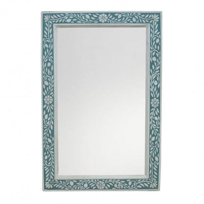 Floral Painted Reclaimed Wood Wall Mirror Frame Teal – handcrafted solid wood furniture
