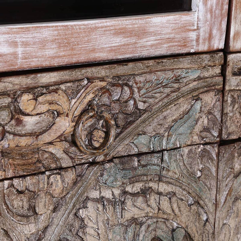 Armario de exhibición de madera maciza rústica tallada a mano india floral