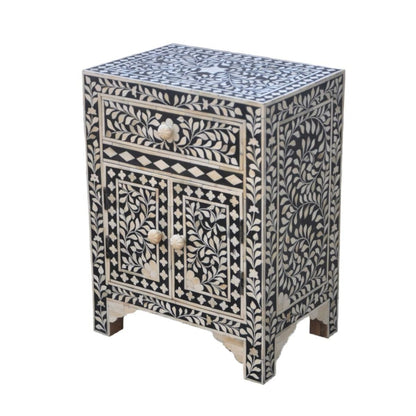 Fontana Infinity Bone inlay Bedside Table by Hibashi Furniture – handcrafted solid wood furniture made in India