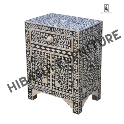 Fontana Infinity Bone inlay Bedside Table by Hibashi Furniture – handcrafted solid wood furniture made in India