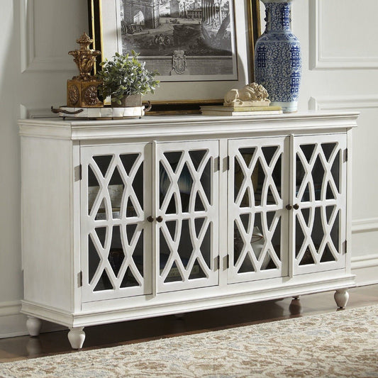 FRENCH ARCHED WHITE GLASS DOOR SIDEBOARD by Hibashi Furniture – handcrafted solid wood furniture made in India