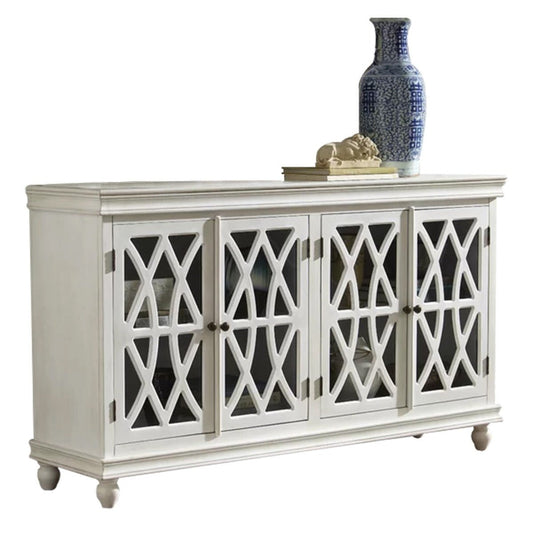FRENCH ARCHED WHITE GLASS DOOR SIDEBOARD by Hibashi Furniture – handcrafted solid wood furniture made in India