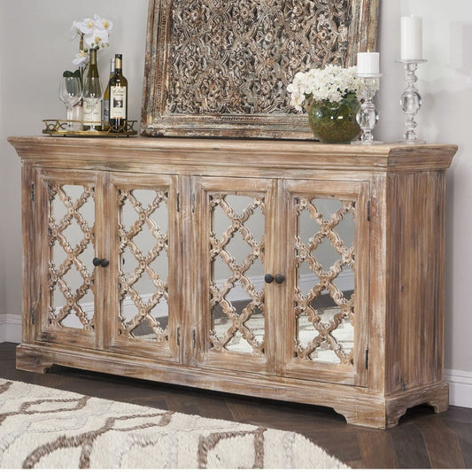 French Arched Wood Sideboards with Mirrored Doors by Hibashi Furniture – handcrafted solid wood furniture made in India