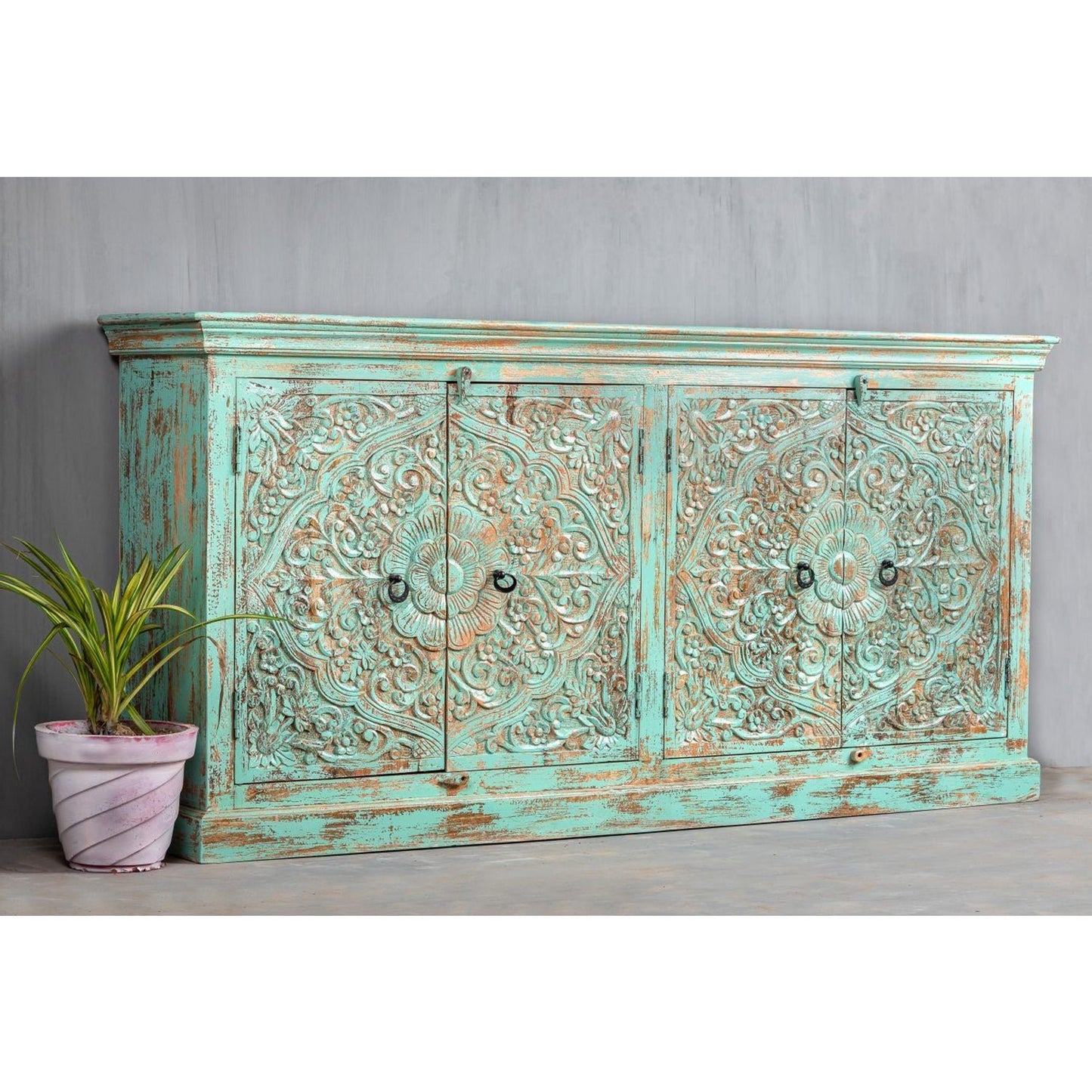 Gorus Hand Carved Solid Mango Wood Buffet Cabinet – handcrafted solid wood furniture