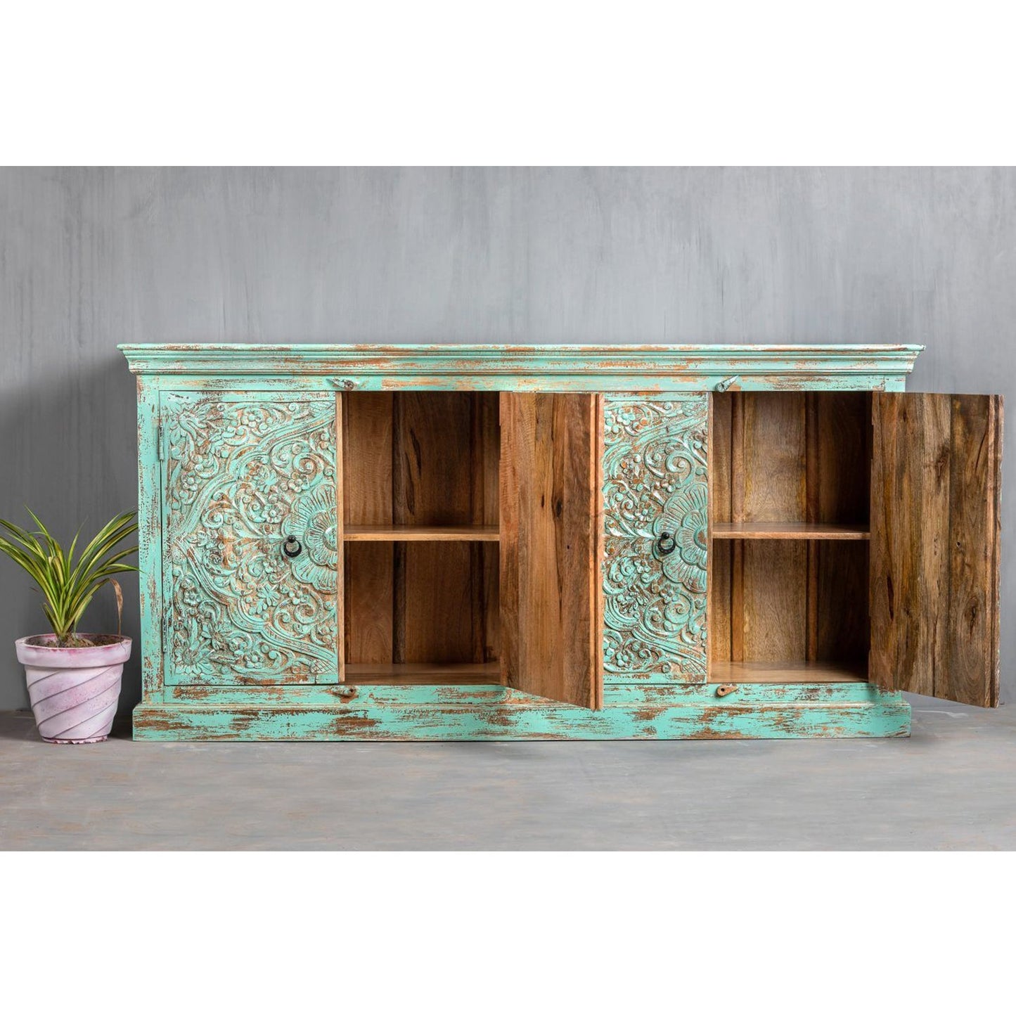 Gorus Hand Carved Solid Mango Wood Buffet Cabinet – handcrafted solid wood furniture