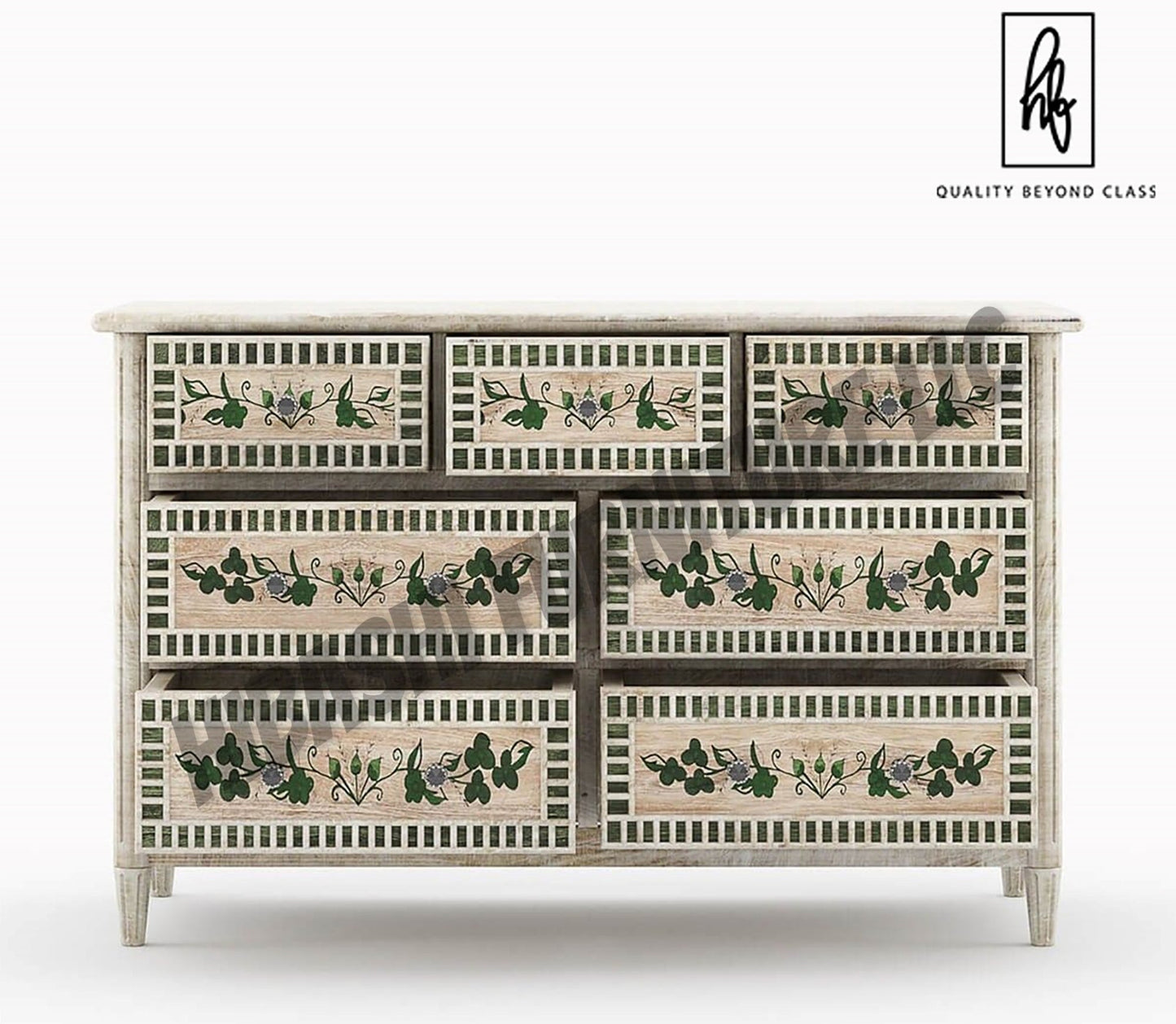 HALINA Handpainted Mango Wood 7 Drawer Bedroom Dresser – handcrafted solid wood furniture