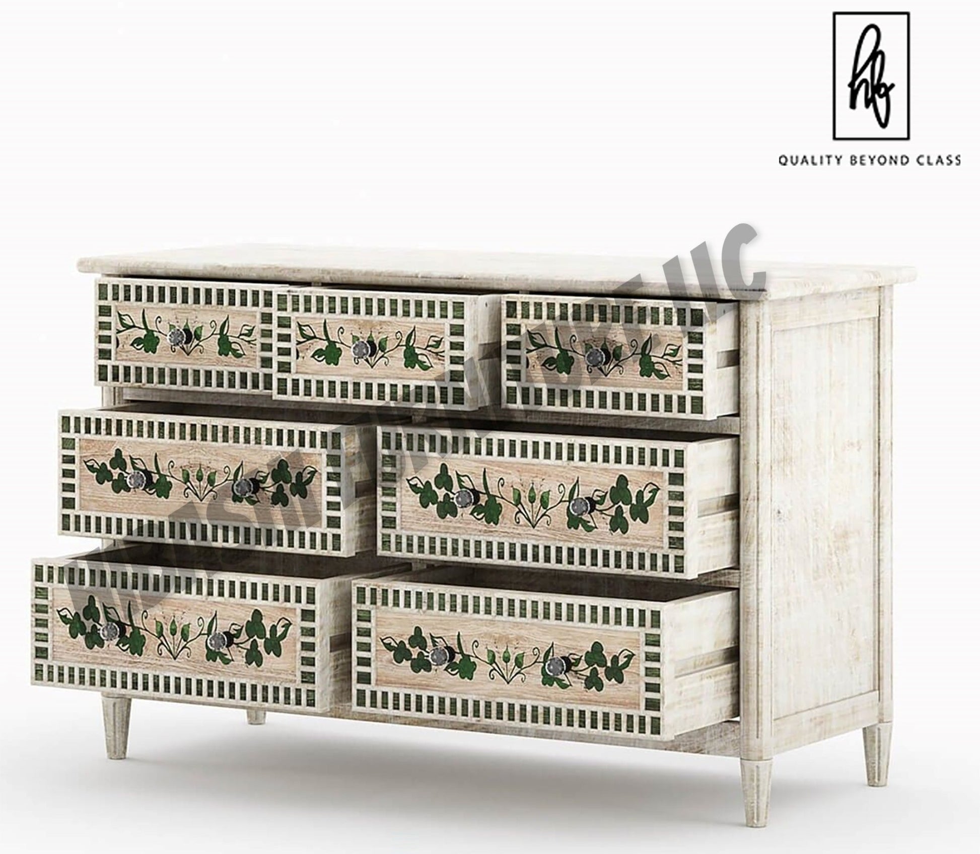 HALINA Handpainted Mango Wood 7 Drawer Bedroom Dresser – handcrafted solid wood furniture