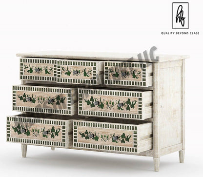 HALINA Handpainted Mango Wood 7 Drawer Bedroom Dresser – handcrafted solid wood furniture