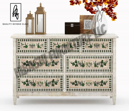 HALINA Handpainted Mango Wood 7 Drawer Bedroom Dresser by Hibashi Furniture – handcrafted solid wood furniture made in India