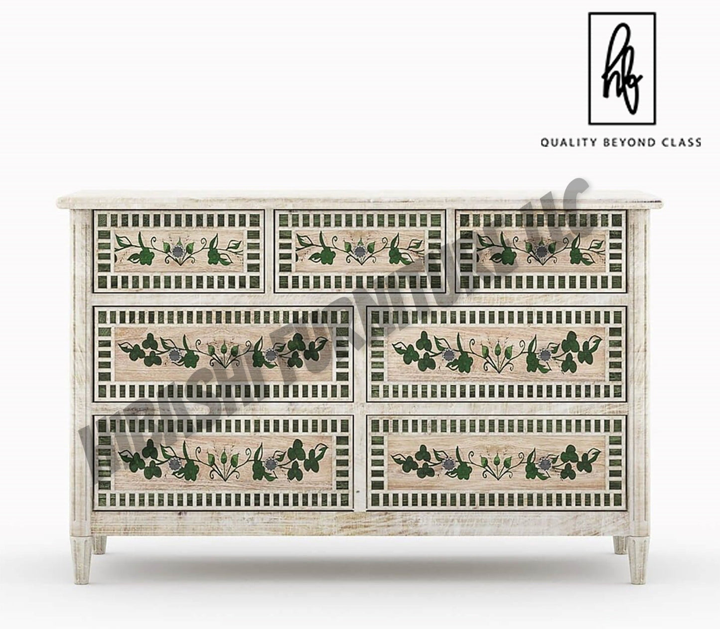 HALINA Handpainted Mango Wood 7 Drawer Bedroom Dresser – handcrafted solid wood furniture