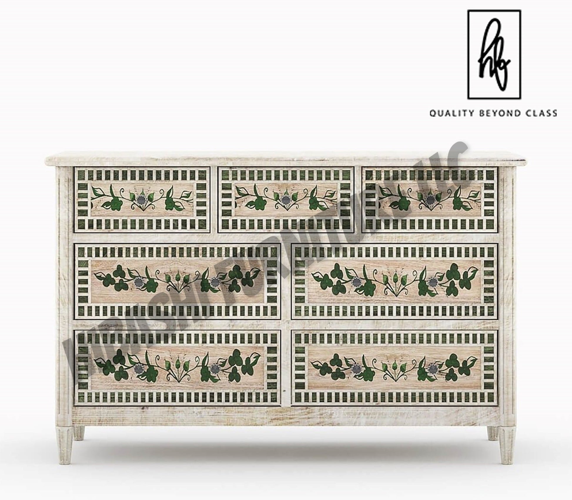 HALINA Handpainted Mango Wood 7 Drawer Bedroom Dresser – handcrafted solid wood furniture