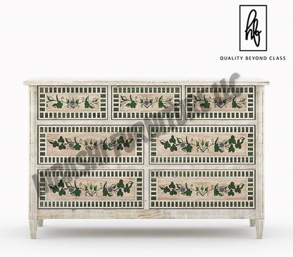 HALINA Handpainted Mango Wood 7 Drawer Bedroom Dresser – handcrafted solid wood furniture